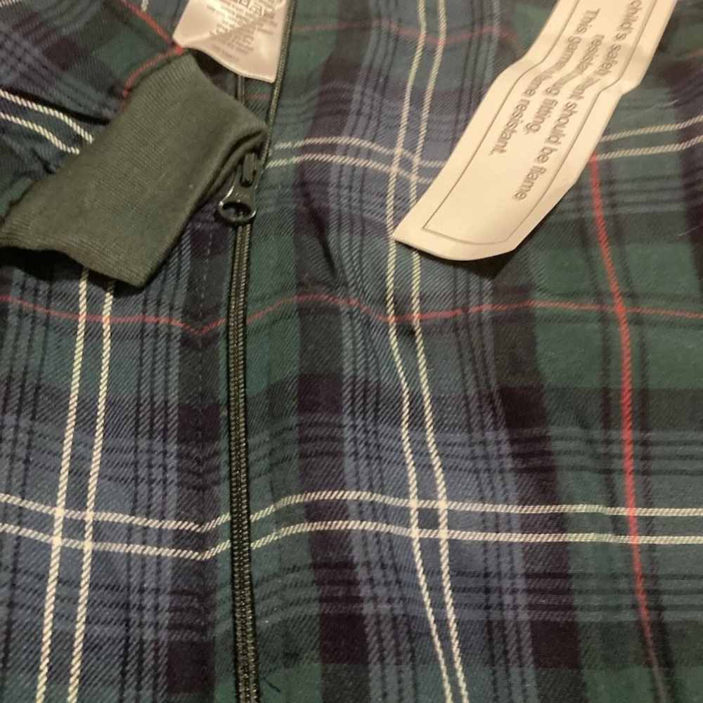 PajamaGram Christmas green blue Plaid NWTS 18 months one piece full zipper!